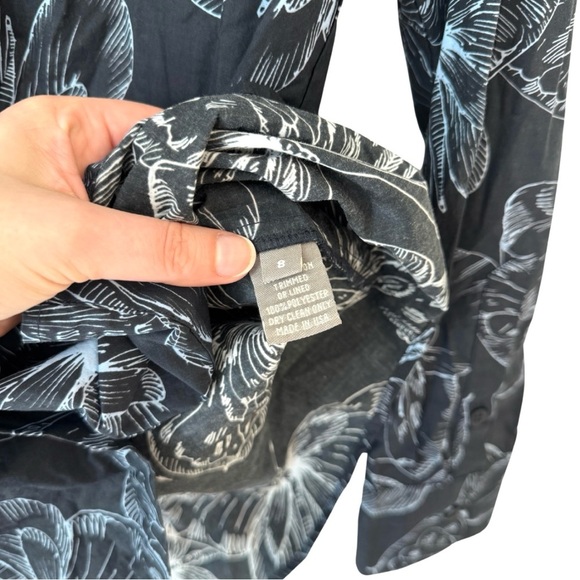 Lela Rose Butterfly Print Cotton‎ Long Sleeve Shirt 8 Navy Blue - Picture 8 of 8